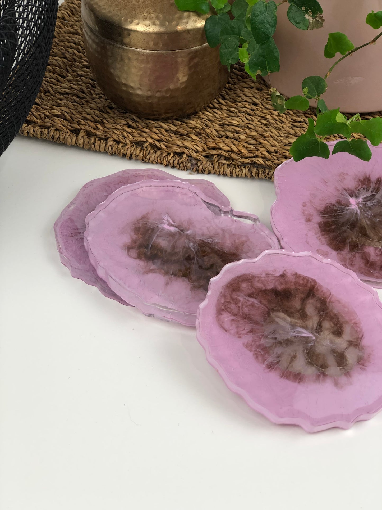 Coasters Geode Set of four pink and Chocolate