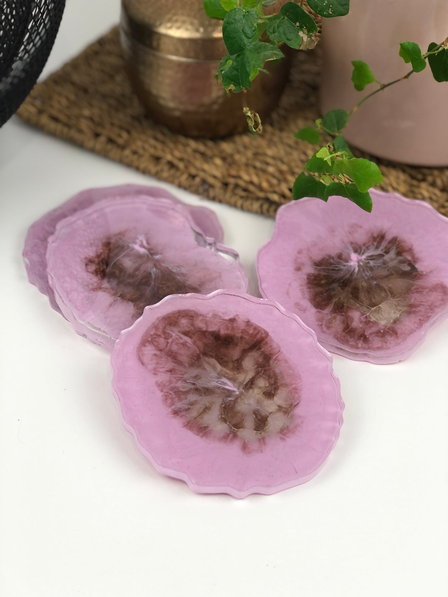Coasters Geode Set of four pink and Chocolate
