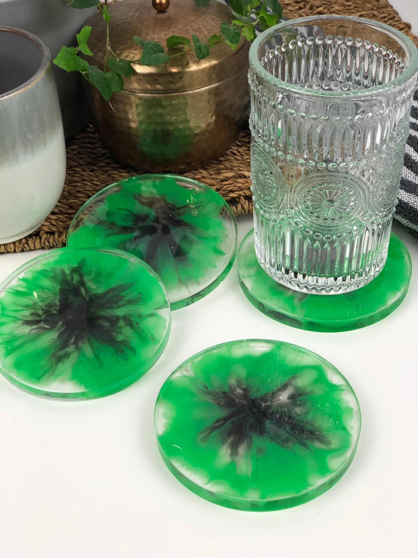 Coasters Round Bright green and grey