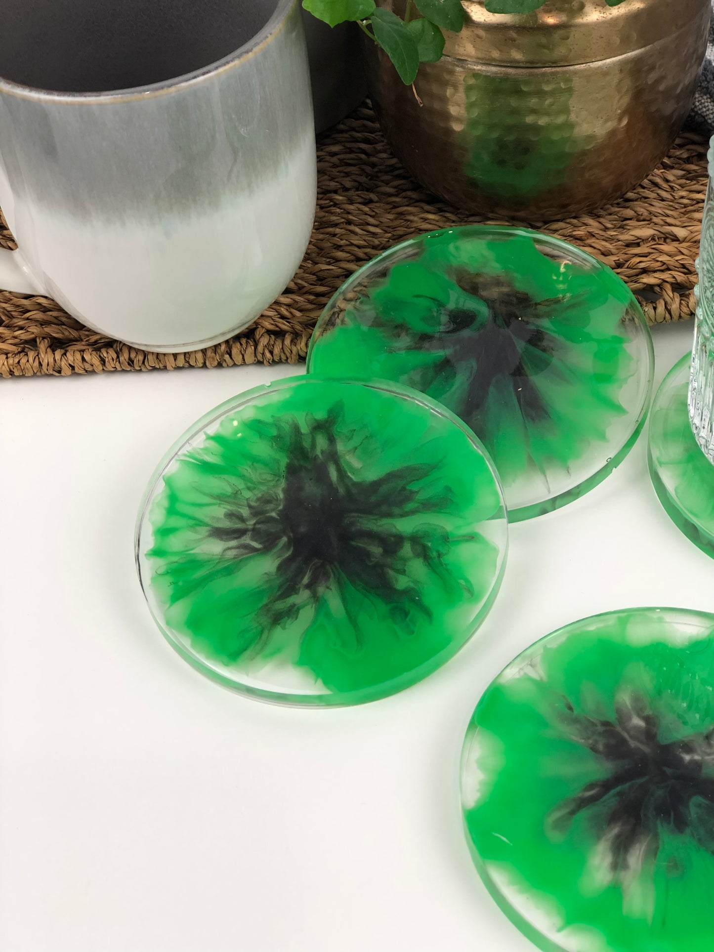 Coasters Round Bright green and grey
