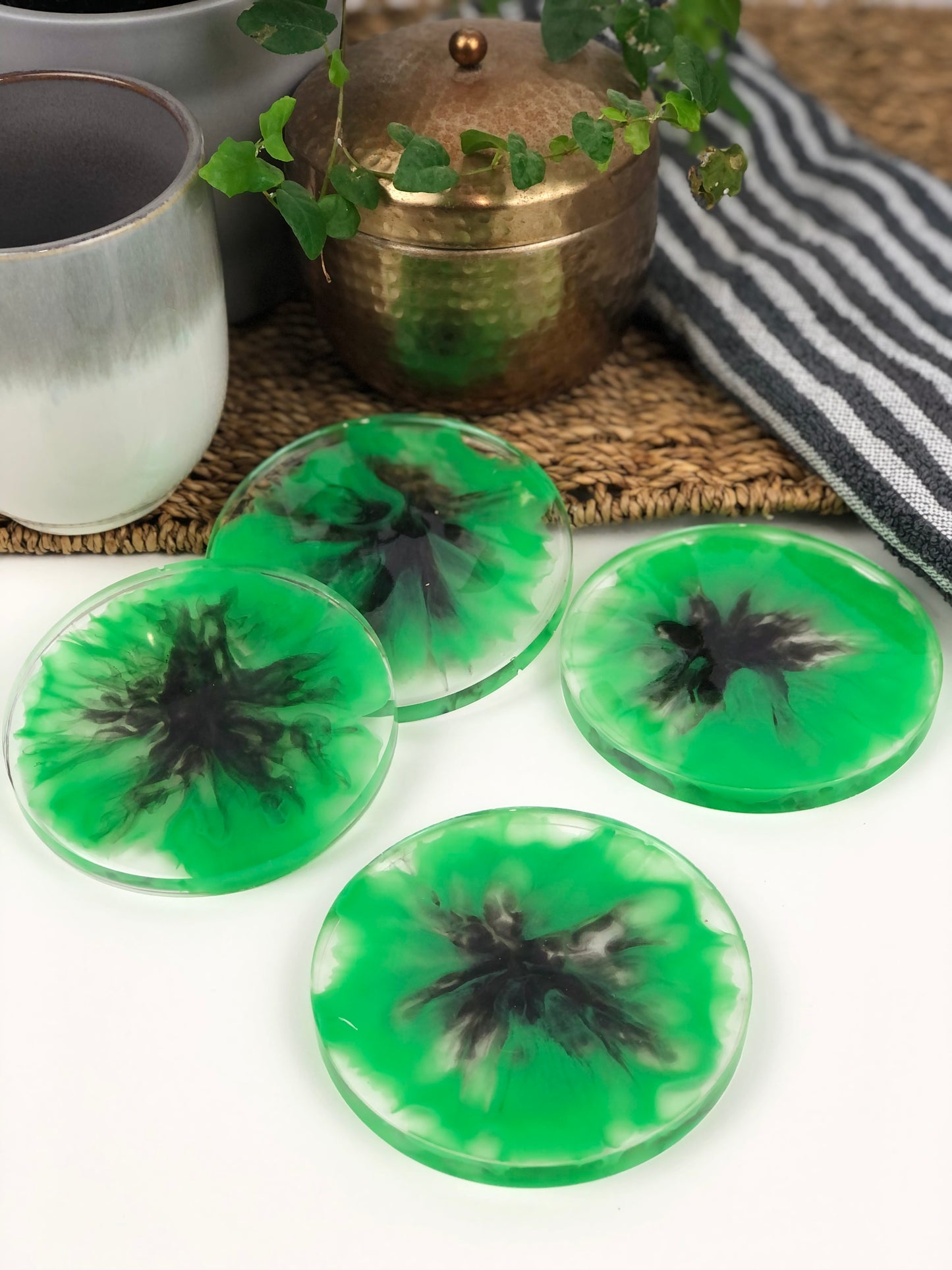 Coasters Round Bright green and grey
