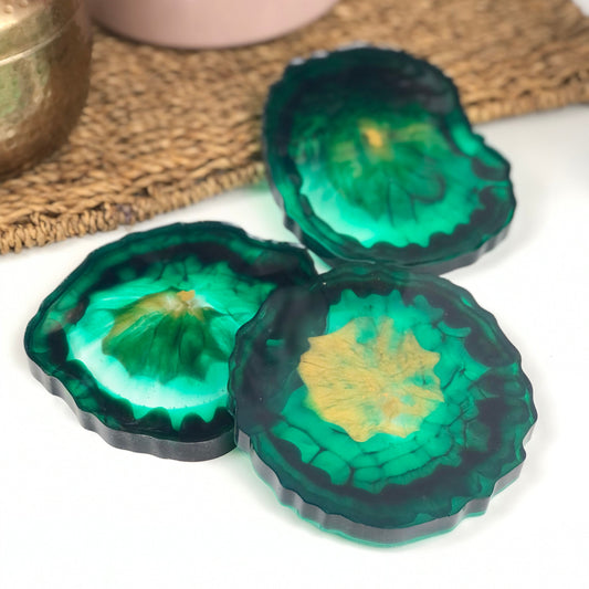 Coasters Set of three emerald and gold