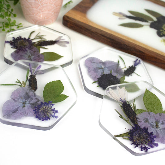 Coasters Hexagon  Pressed flower