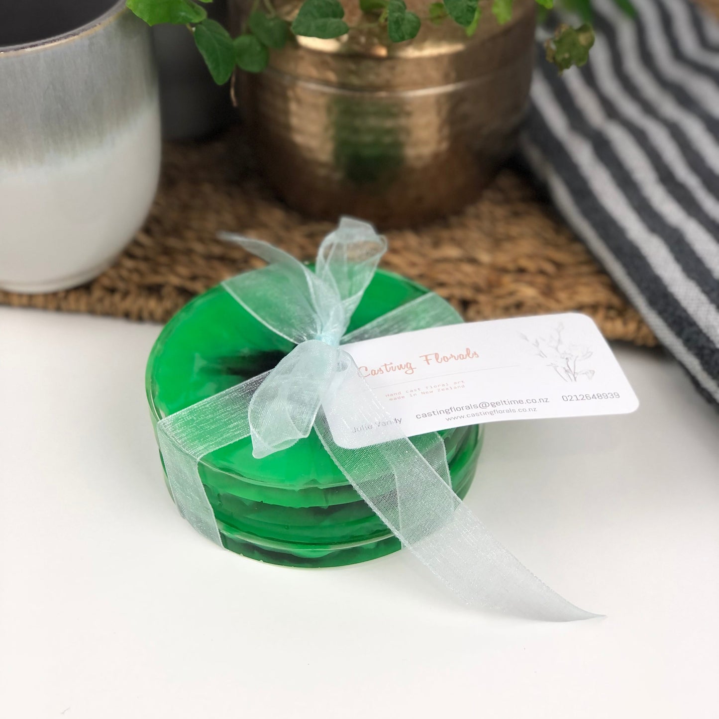 Coasters Round Bright green and grey