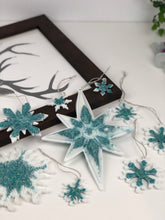 Load image into Gallery viewer, Decorations Christmas glow in the dark white glitter 9 piece set
