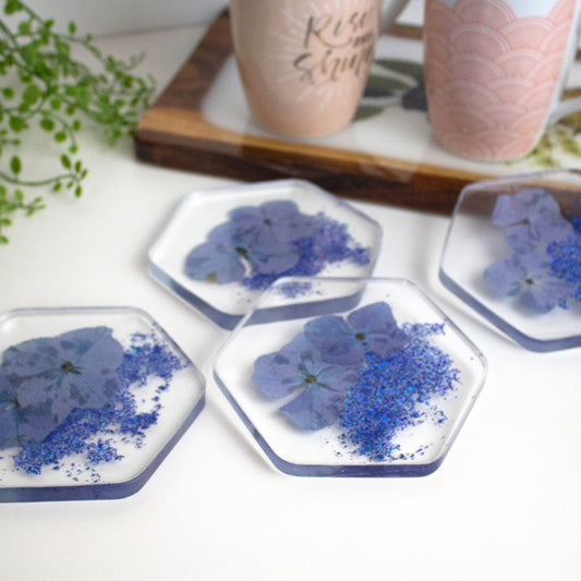 Coasters Hexagon  Pressed flower