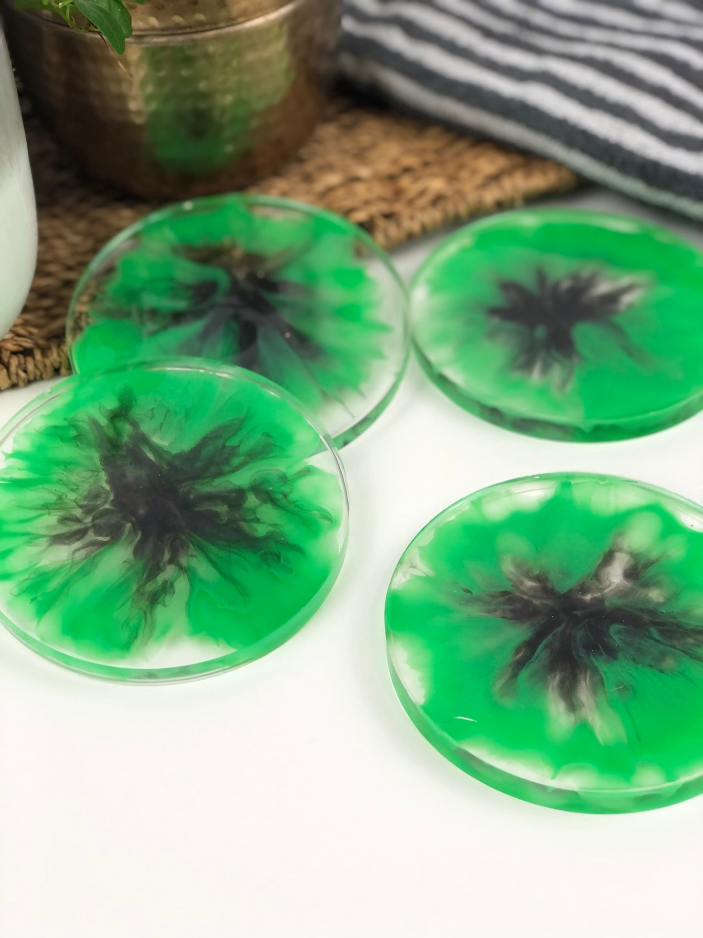 Coasters Round Bright green and grey