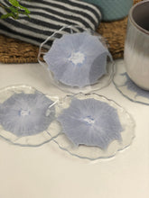 Load image into Gallery viewer, Sparkly blue and white splodge geode coasters
